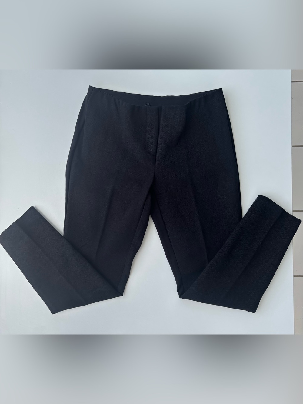 Alfani Petite Slim Leg Pull On Dress Pants Black Geometric Pattern Size 6P